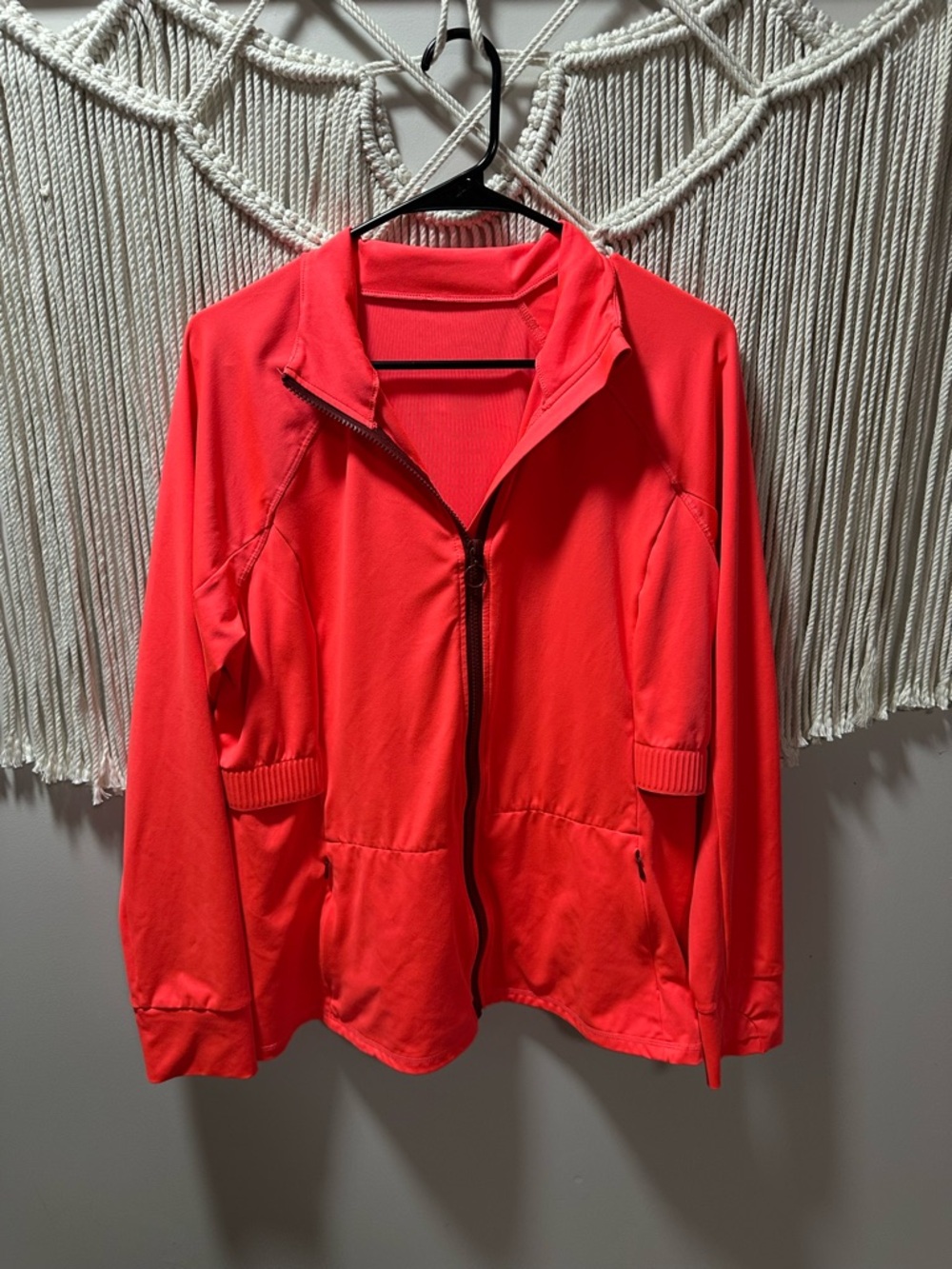 Fabletics Coral Red Zip-Up Trinity Jacket